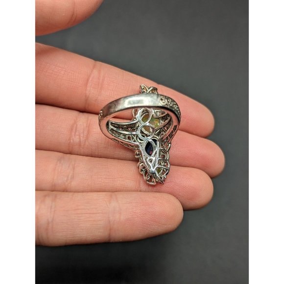 Sterling Silver 925 Multicolor Gemstone Opal Cocktail Statement Ring Size 8 - Picture 10 of 12